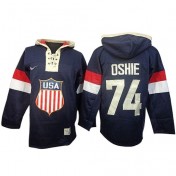 Olympic Hockey Premier Men's T. J. Oshie Team USA Jersey: Sawyer Hooded Sweatshirt Navy Blue #74